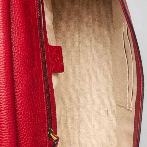 Gucci Red Pebbled Leather Marmont Top Handle Bag - Picture 8 of 12
